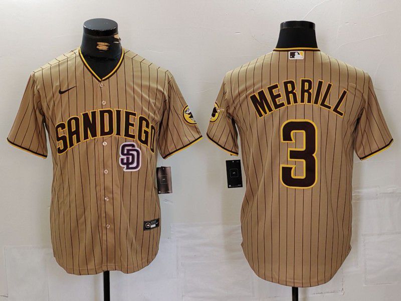 Men San Diego Padres #3 Merrill Brown stripe Game 2024 Nike MLB Jersey style 3->san diego padres->MLB Jersey